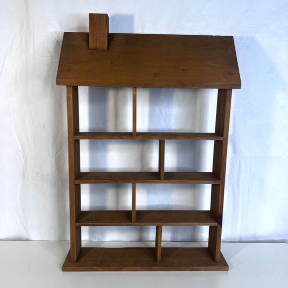 Vintage 1960s Wood Trinket Shelf House Shaped Wooden Knick Knack Smalls Display - Picture 1 of 9